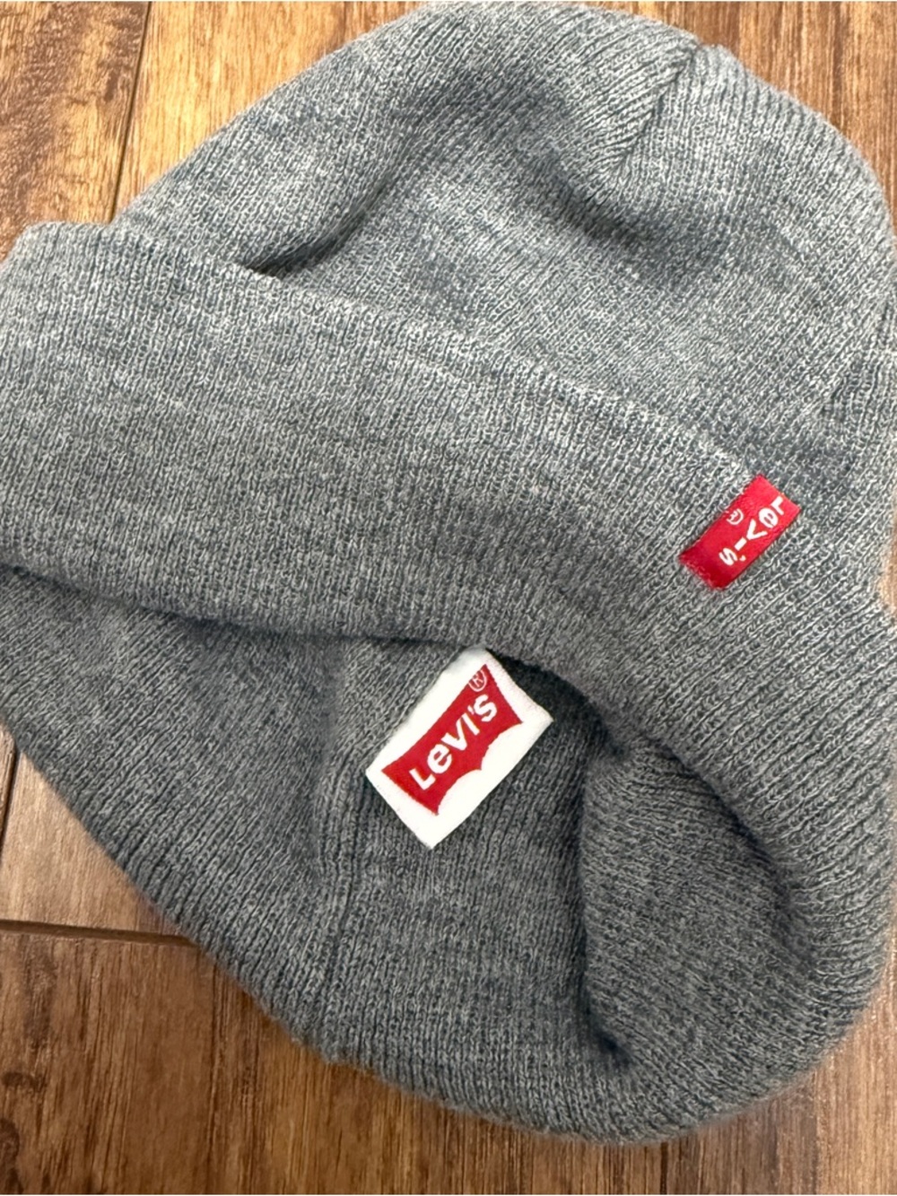 Levi's Light Gray Knit Hat with Red Logo Patch